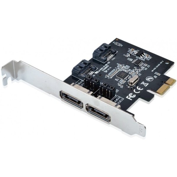 PCIe 1.0 x1 2-ch SATA II 3 Gbps Controller Card, 2 Int SATA & 2 Ext eSATA Port