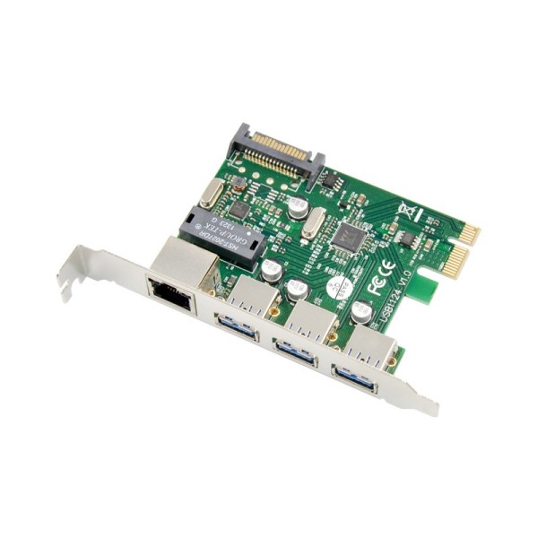 PCIe x1 3-Port USB 3.0 Type-A USB Host Card with Gigabit Ethernet LAN Card